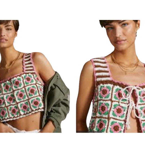 HP 🥳 New Anthropologie Maeve Crochet Floral M/Lg Pink Stripe Tank Sweater Vest - Picture 9 of 12